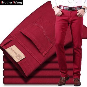 Classic Style Men's Wine Red Jeans Fashion Busines